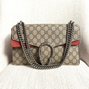 Authentic Gucci Dionysus GG Supreme Shoulder bag red suede monogram canvas